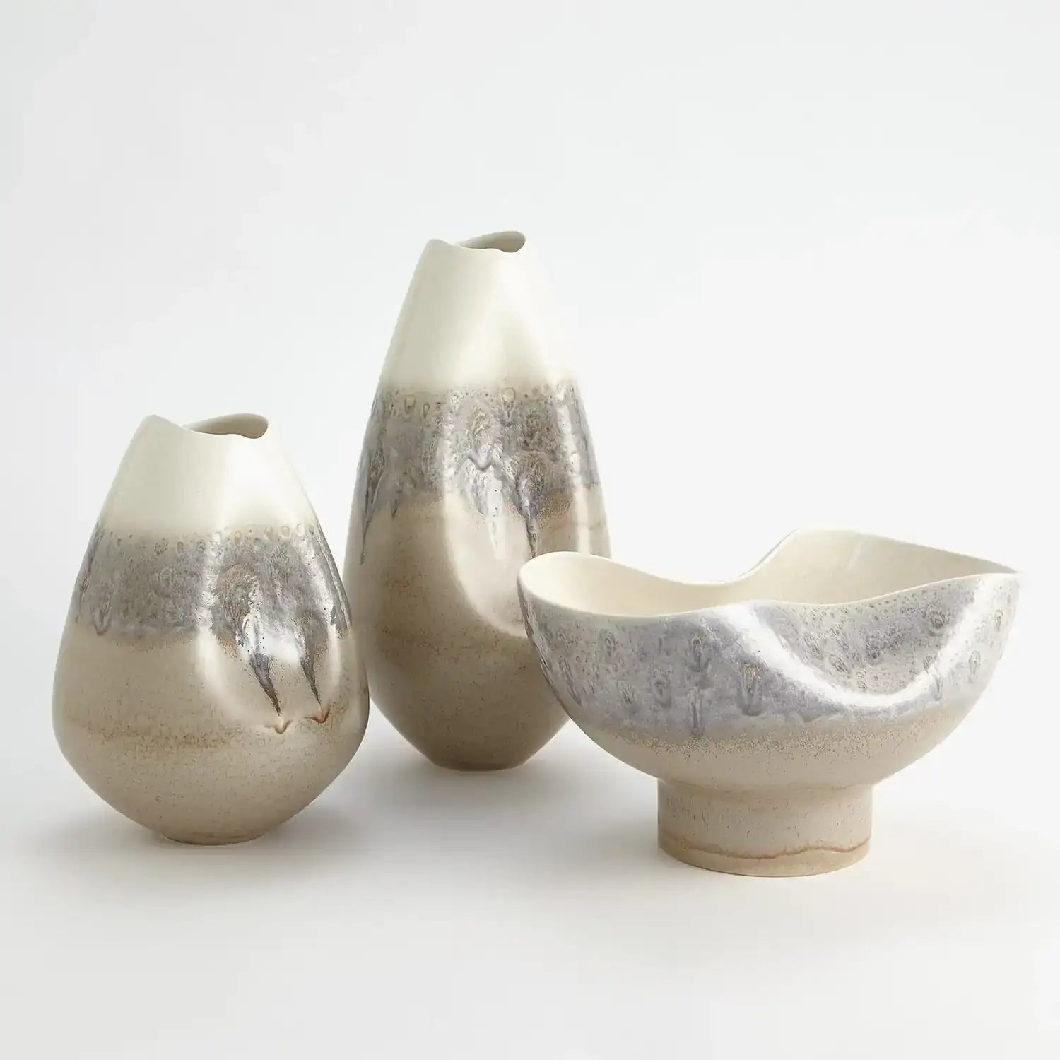 GLOBAL VIEWS CREAM RISES DENTED VASE - Decorative Accents