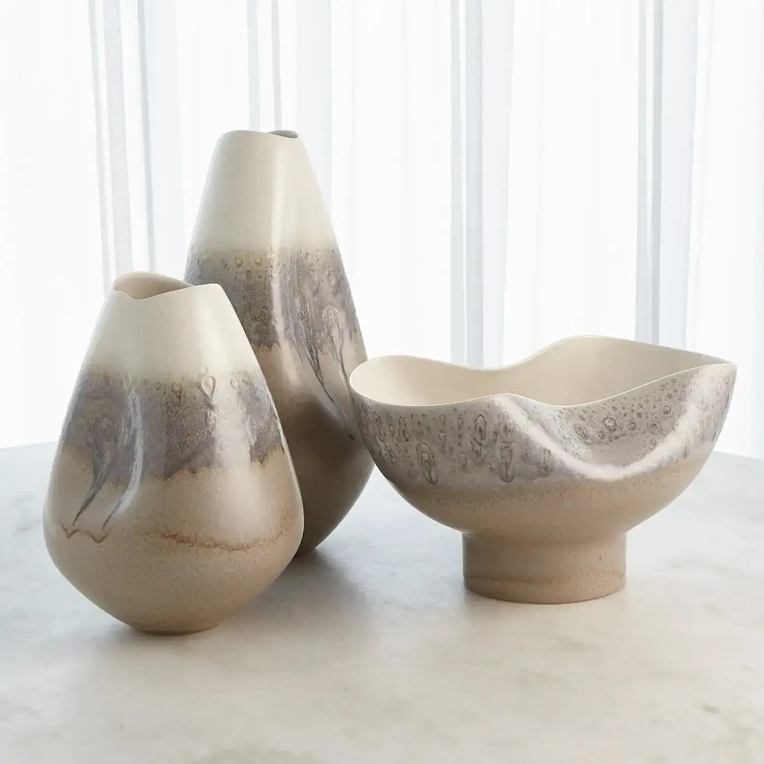 GLOBAL VIEWS CREAM RISES DENTED VASE - Decorative Accents