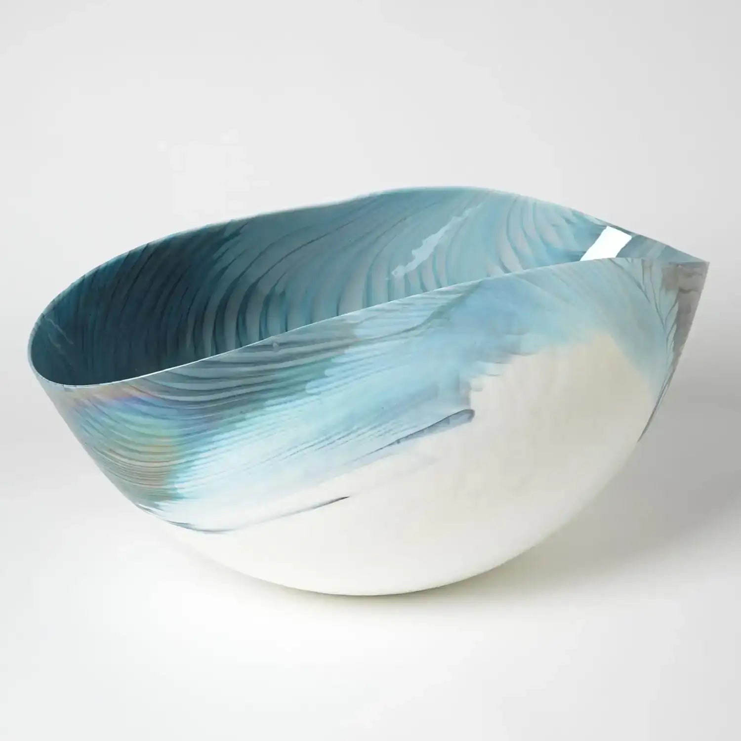 GLOBAL VIEWS IVORY TURQUOISE FEATHER SWIRL OVAL BOWL - Art
