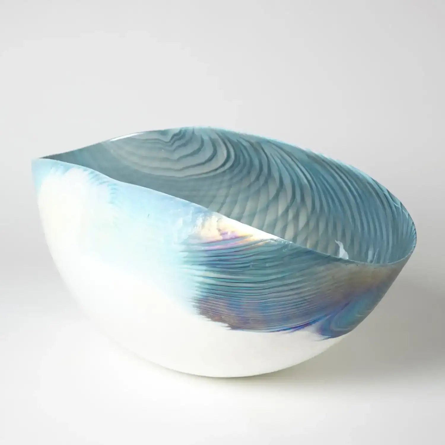GLOBAL VIEWS IVORY TURQUOISE FEATHER SWIRL OVAL BOWL - Art