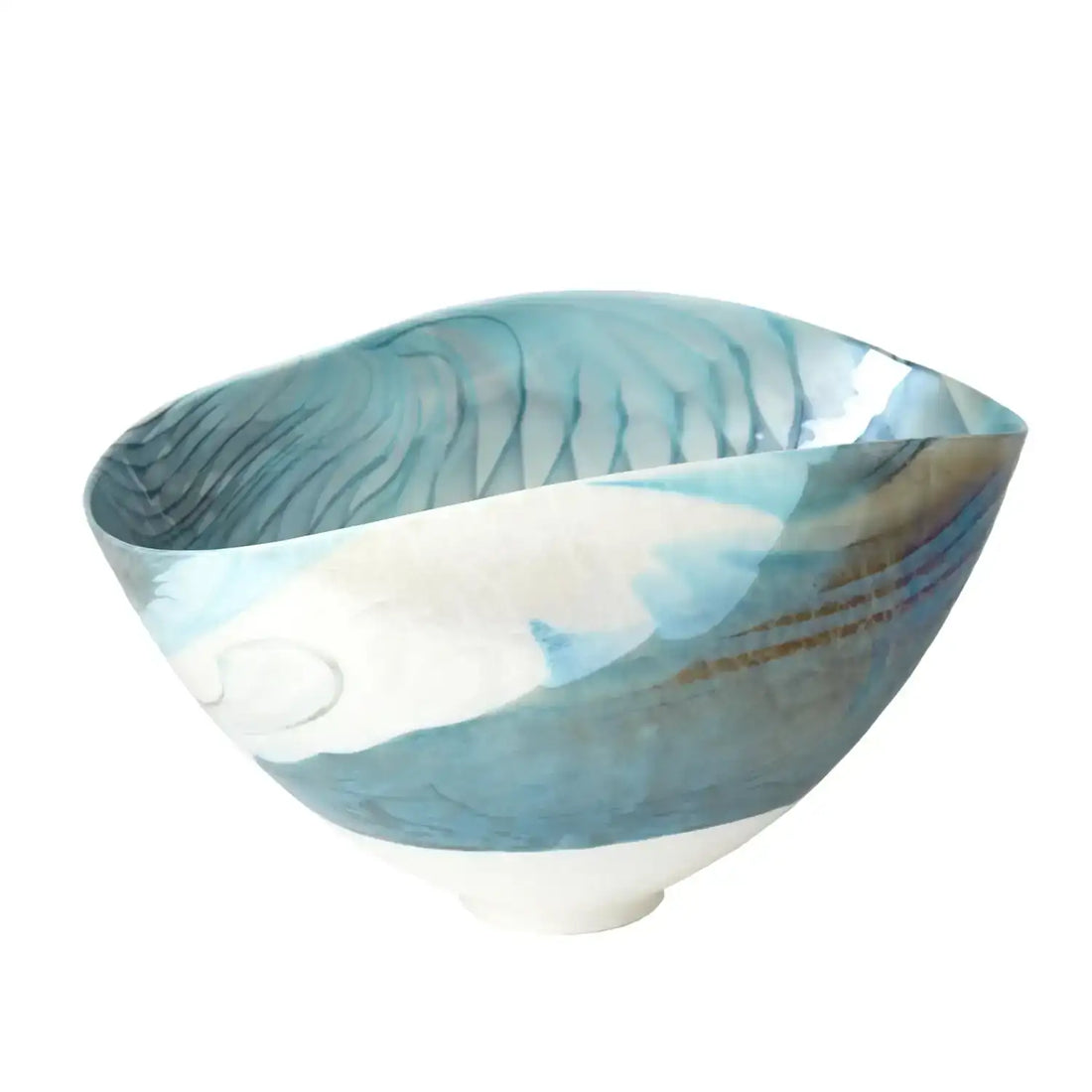 GLOBAL VIEWS IVORY TURQUOISE FEATHER SWIRL OVAL BOWL - Art