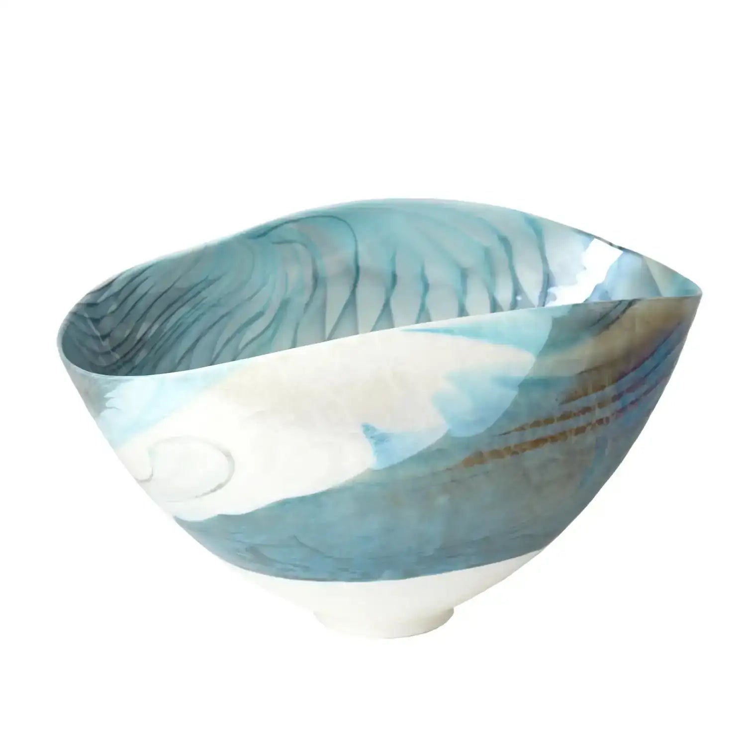 GLOBAL VIEWS IVORY TURQUOISE FEATHER SWIRL OVAL BOWL - Art