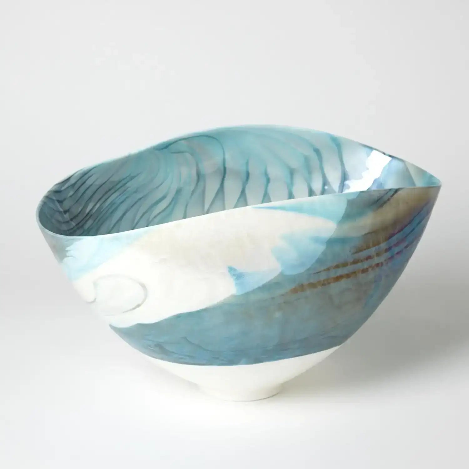 GLOBAL VIEWS IVORY TURQUOISE FEATHER SWIRL OVAL BOWL - Art