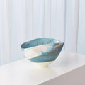 GLOBAL VIEWS IVORY TURQUOISE FEATHER SWIRL OVAL BOWL - Art