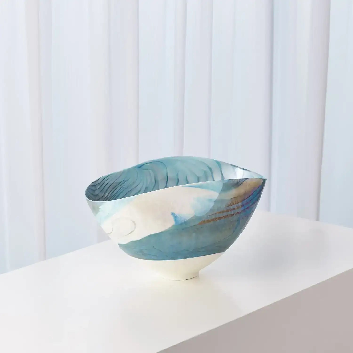 GLOBAL VIEWS IVORY TURQUOISE FEATHER SWIRL OVAL BOWL - Art