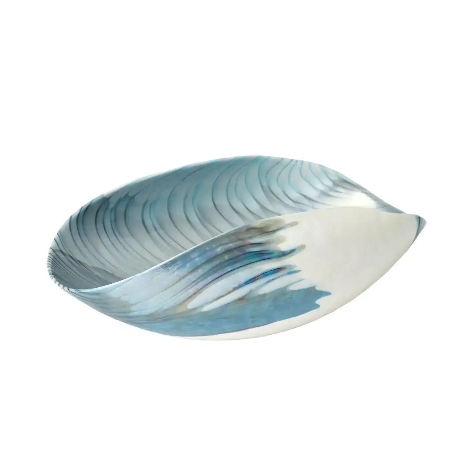 GLOBAL VIEWS IVORY TURQUOISE FEATHER SWIRL OVAL FOLDED BOWL - Art