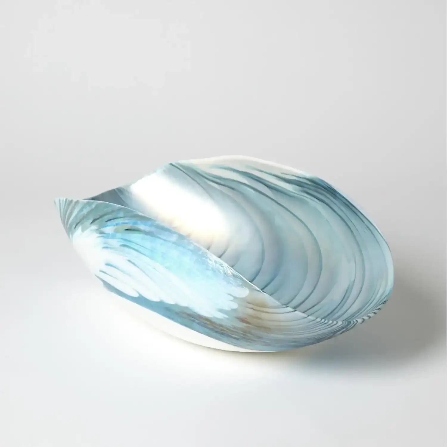 GLOBAL VIEWS IVORY TURQUOISE FEATHER SWIRL OVAL FOLDED BOWL - Art