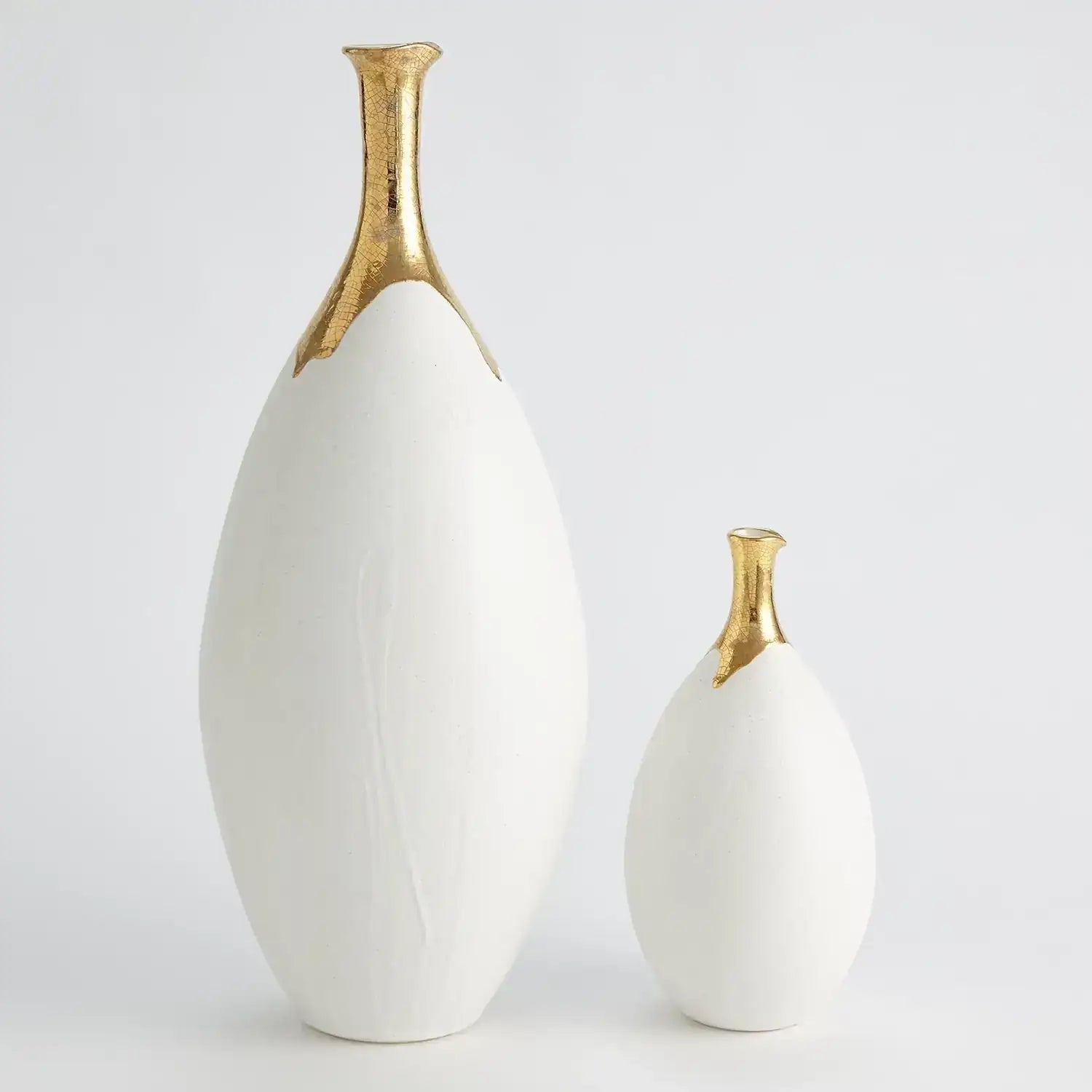 GLOBAL VIEWS DIPPED GOLDEN CRACKLE/WHITE SLENDER VASE - Decorative Accents