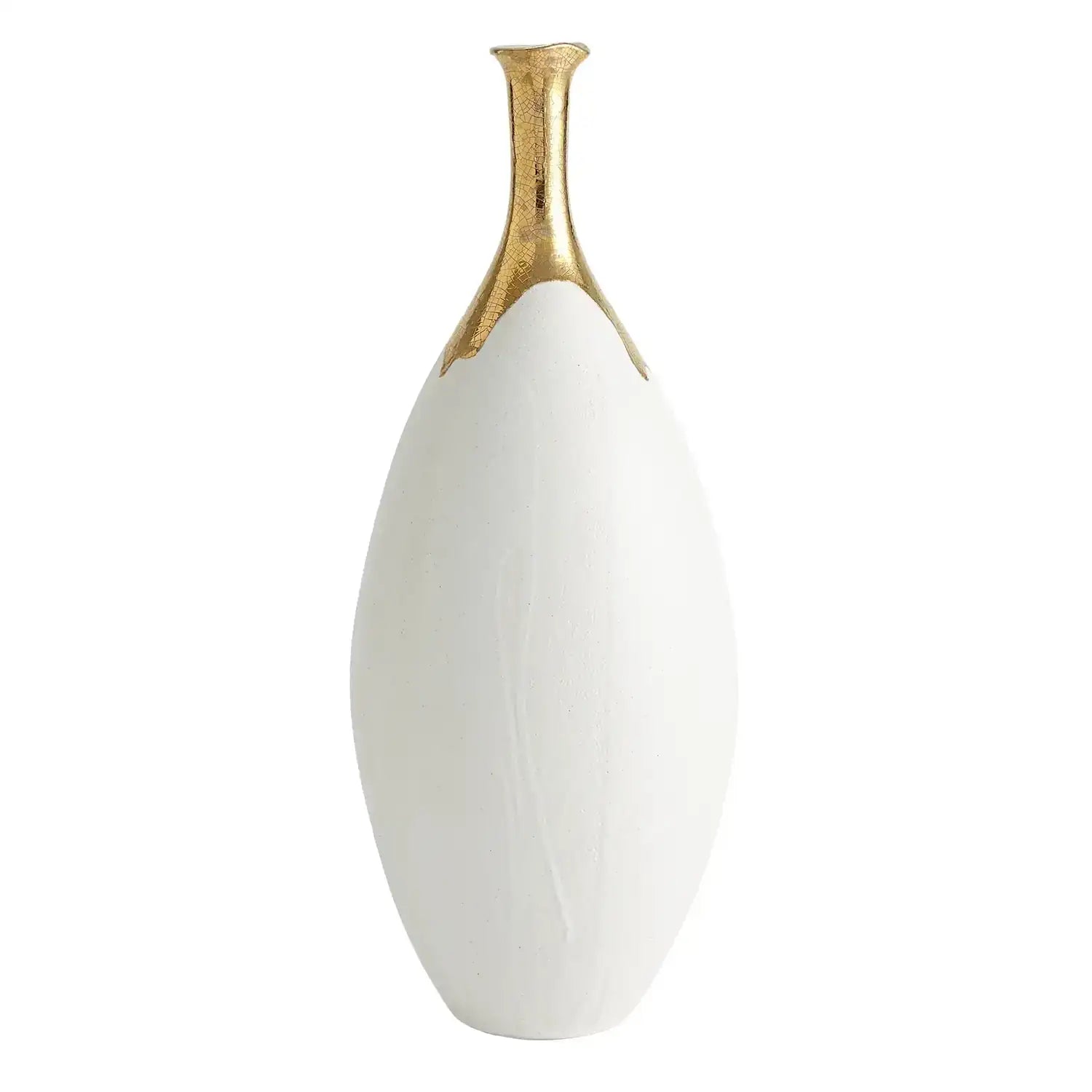 GLOBAL VIEWS DIPPED GOLDEN CRACKLE/WHITE SLENDER VASE - Decorative Accents