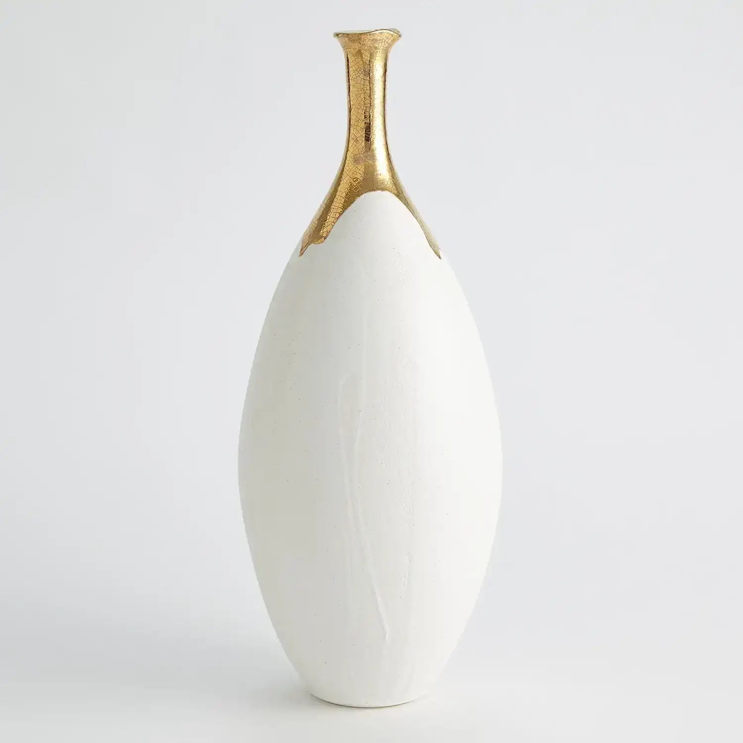 GLOBAL VIEWS DIPPED GOLDEN CRACKLE/WHITE SLENDER VASE - Decorative Accents