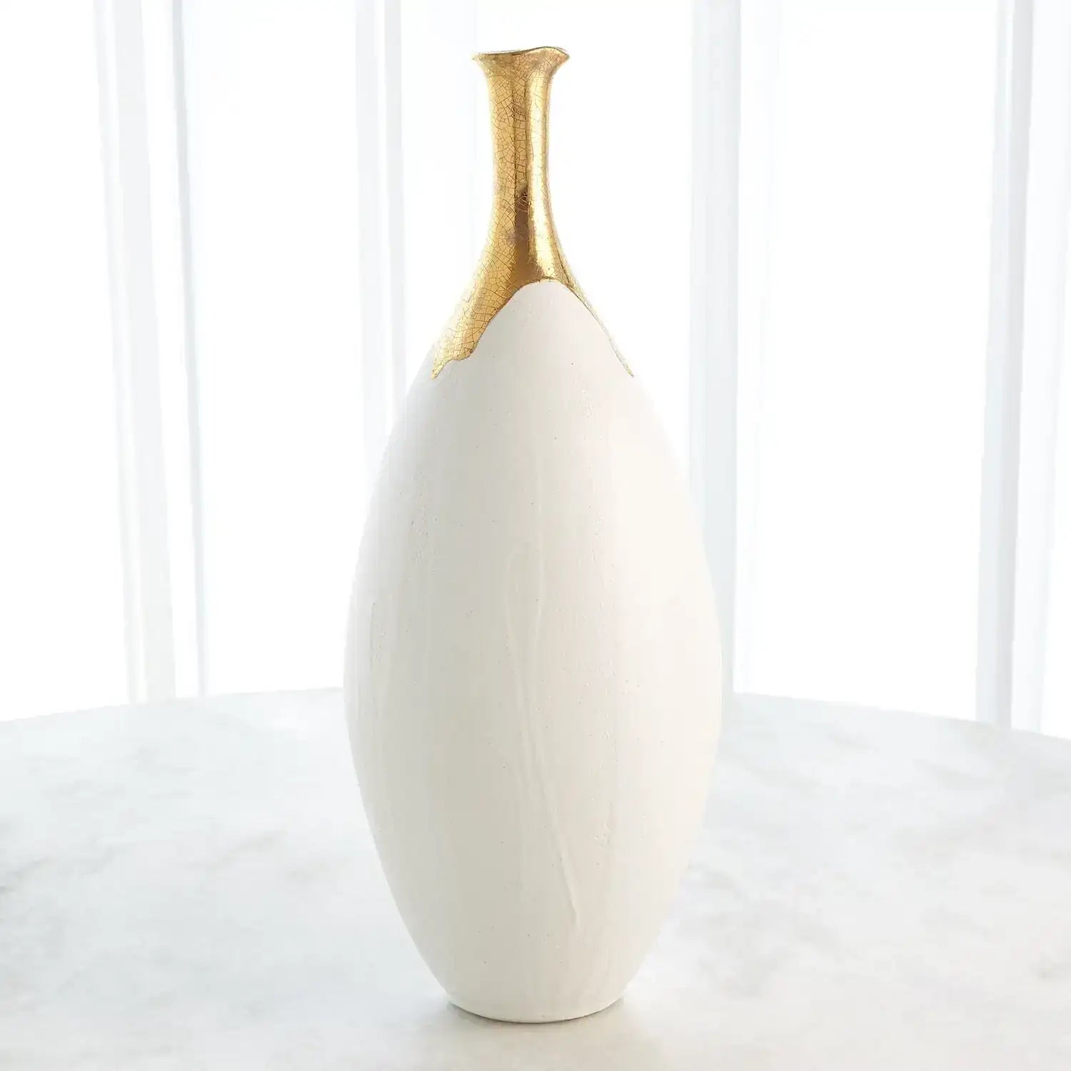 GLOBAL VIEWS DIPPED GOLDEN CRACKLE/WHITE SLENDER VASE - Decorative Accents