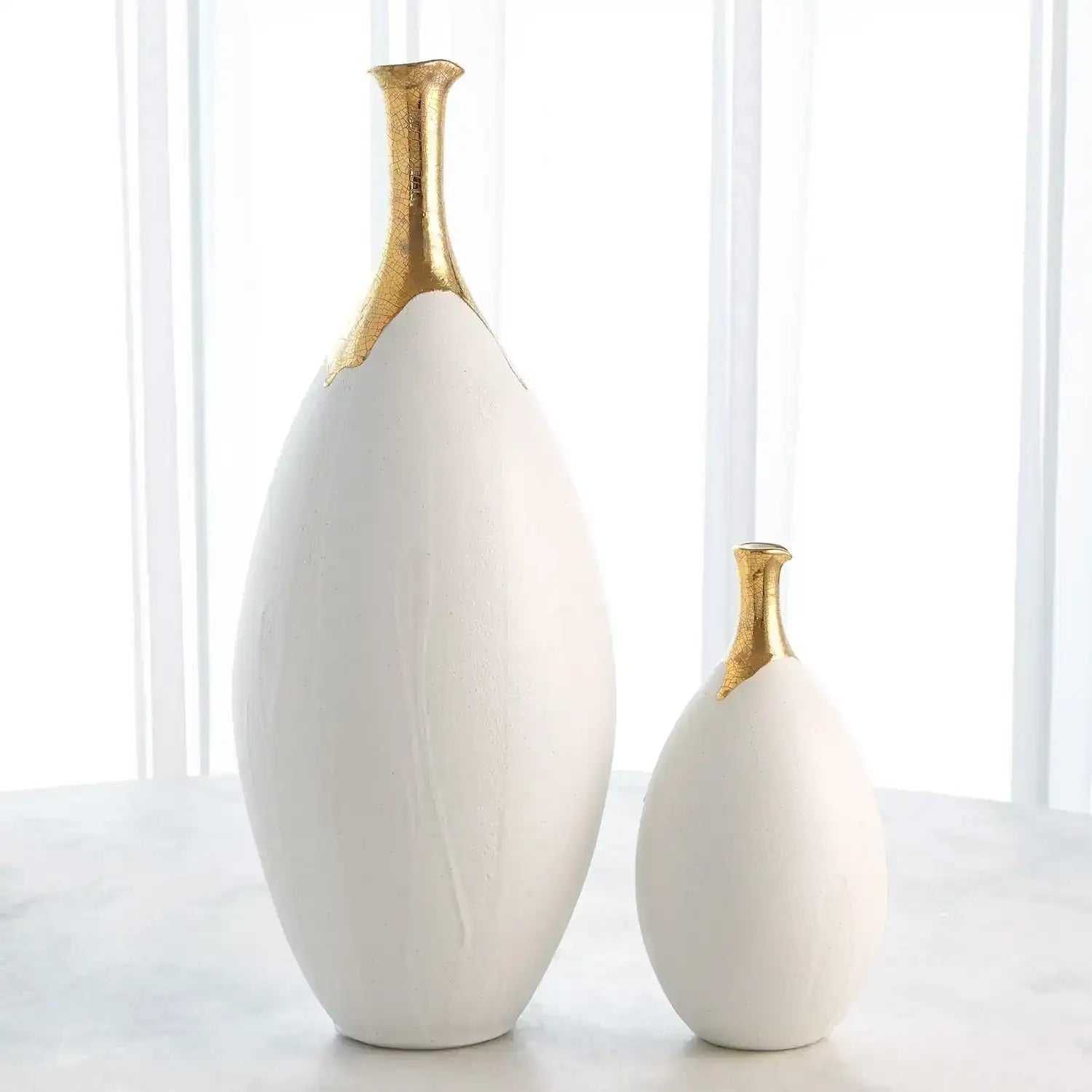 GLOBAL VIEWS DIPPED GOLDEN CRACKLE/WHITE SLENDER VASE - Decorative Accents
