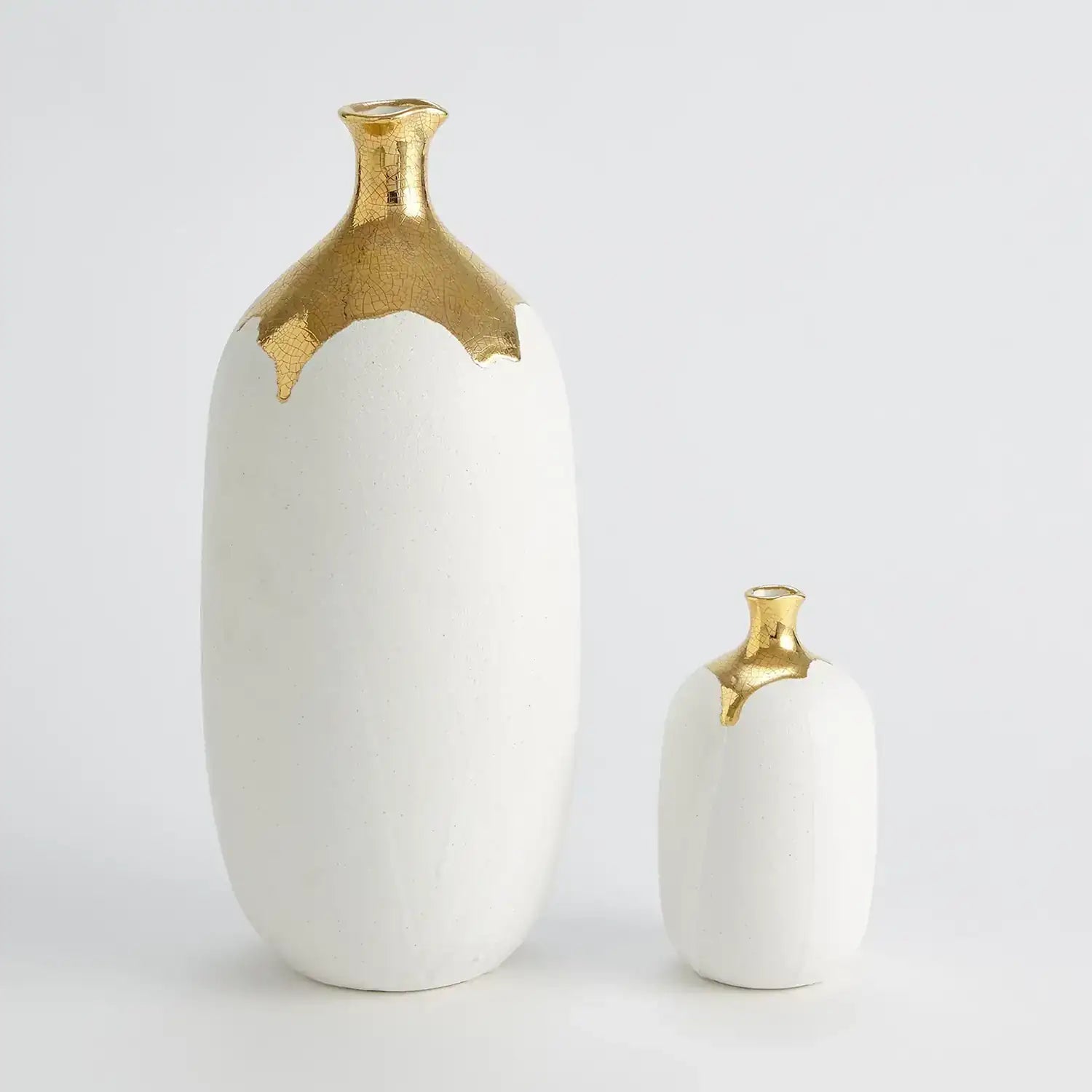GLOBAL VIEWS DIPPED GOLDEN CRACKLE/WHITE CYLINDER VASE - Decorative Accents