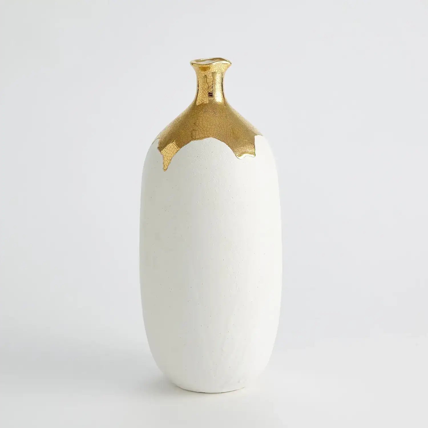 GLOBAL VIEWS DIPPED GOLDEN CRACKLE/WHITE CYLINDER VASE - Decorative Accents