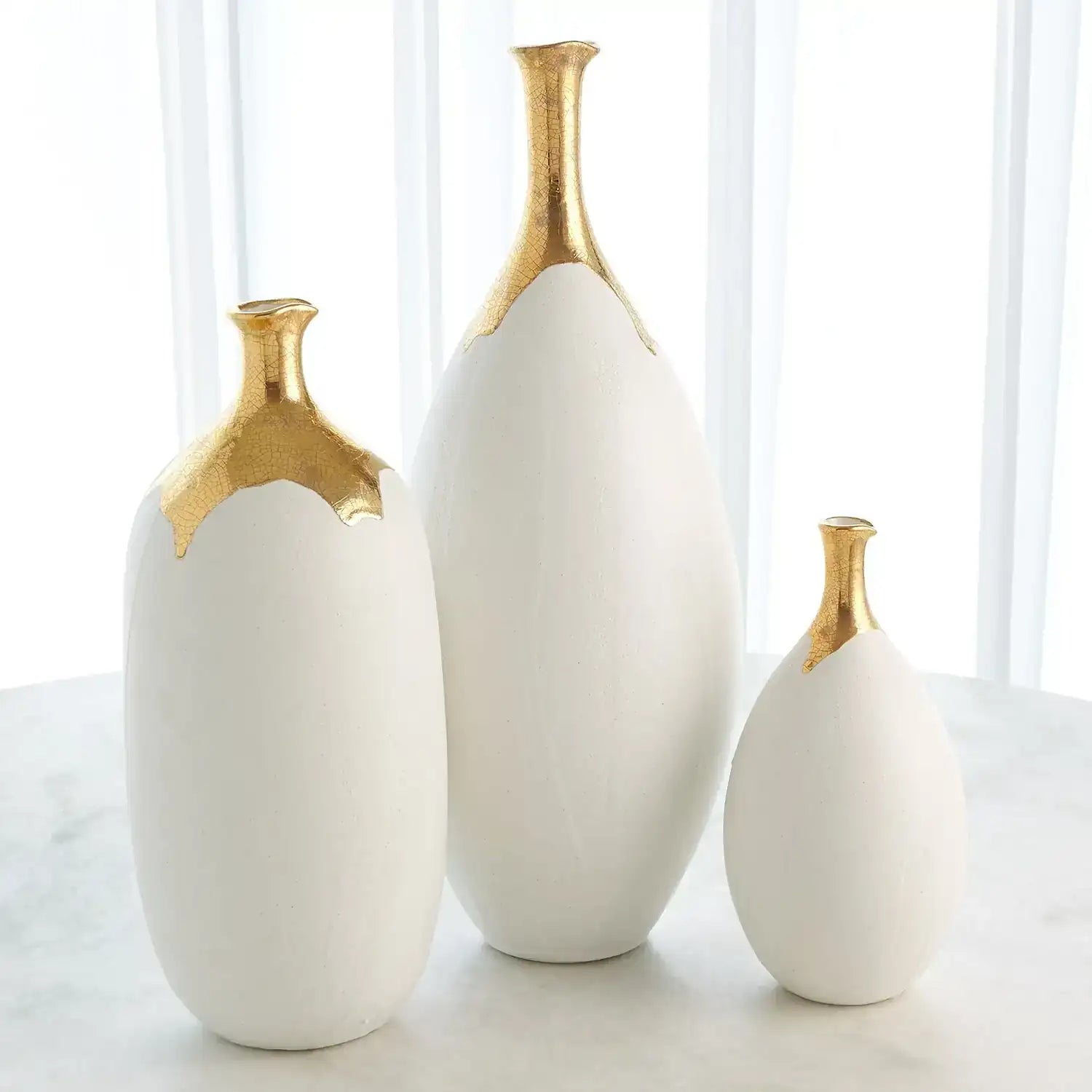 GLOBAL VIEWS DIPPED GOLDEN CRACKLE/WHITE CYLINDER VASE - Decorative Accents