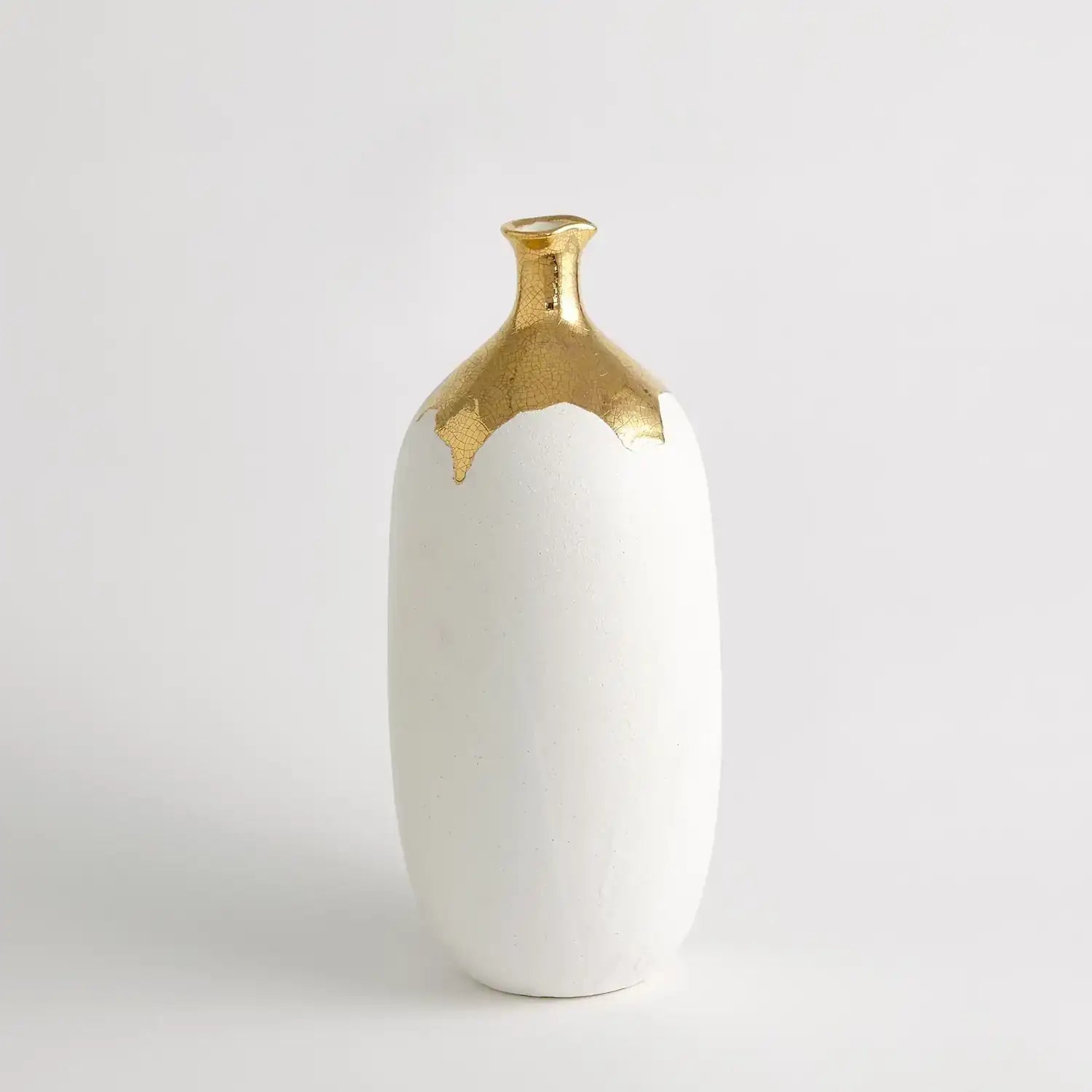 GLOBAL VIEWS DIPPED GOLDEN CRACKLE/WHITE CYLINDER VASE - Decorative Accents