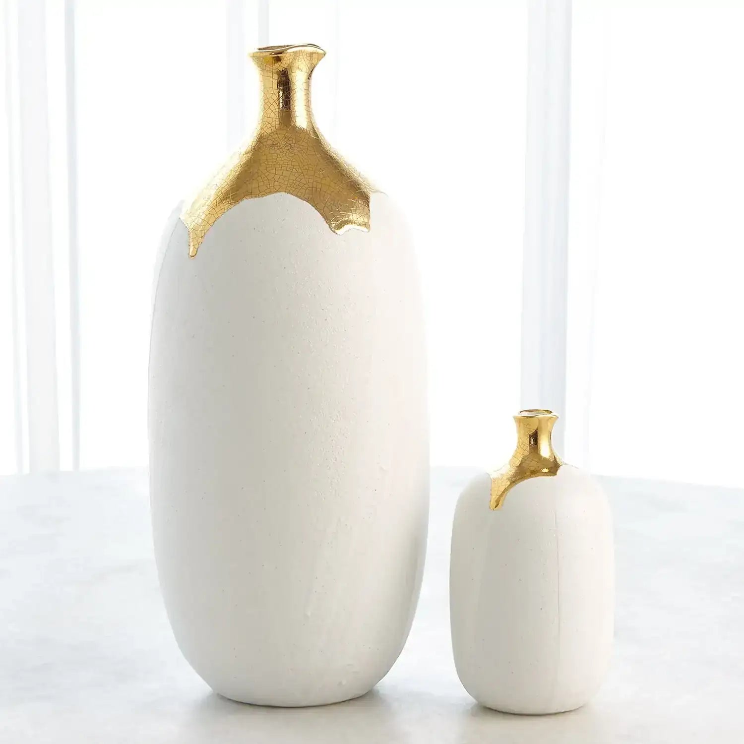 GLOBAL VIEWS DIPPED GOLDEN CRACKLE/WHITE CYLINDER VASE - Decorative Accents