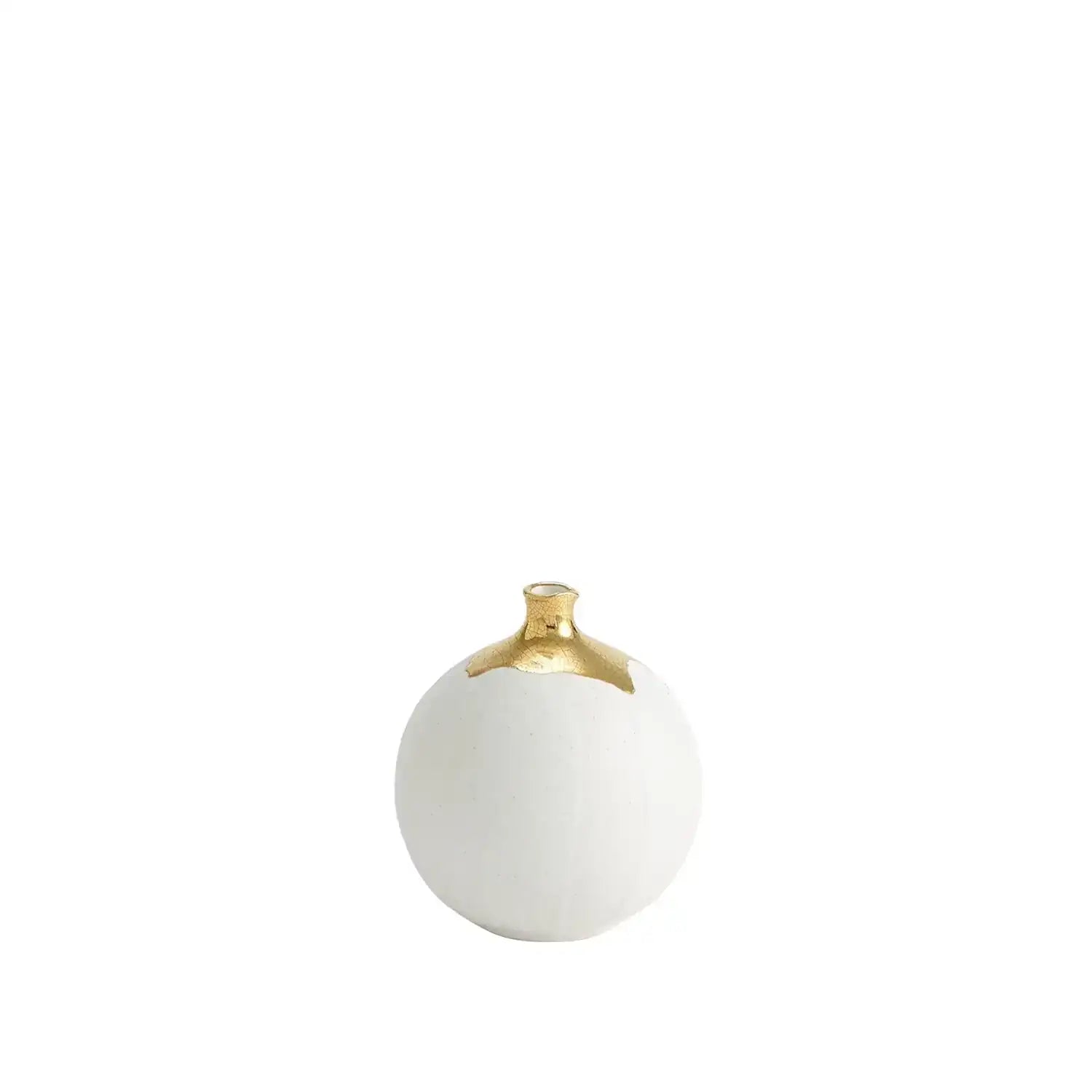 GLOBAL VIEWS DIPPED GOLDEN CRACKLE/WHITE SPHERE VASE - Decorative Accents