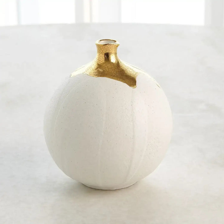 GLOBAL VIEWS DIPPED GOLDEN CRACKLE/WHITE SPHERE VASE - Decorative Accents