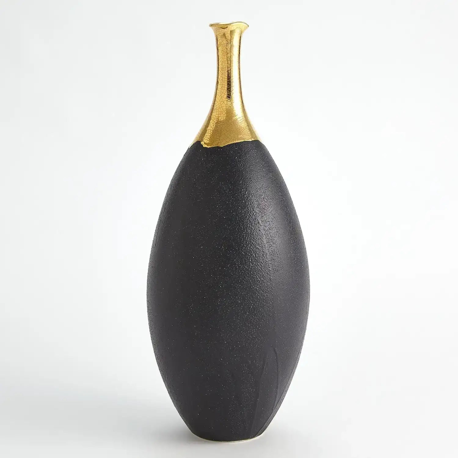 GLOBAL VIEWS DIPPED GOLDEN CRACKLE/BLACK SLENDER VASE - Decorative Accents