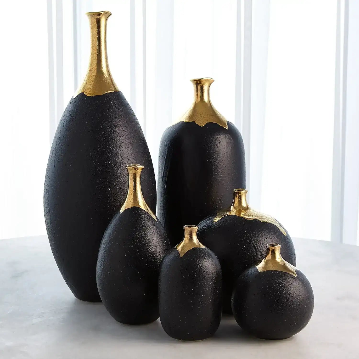 GLOBAL VIEWS DIPPED GOLDEN CRACKLE/BLACK SLENDER VASE - Decorative Accents