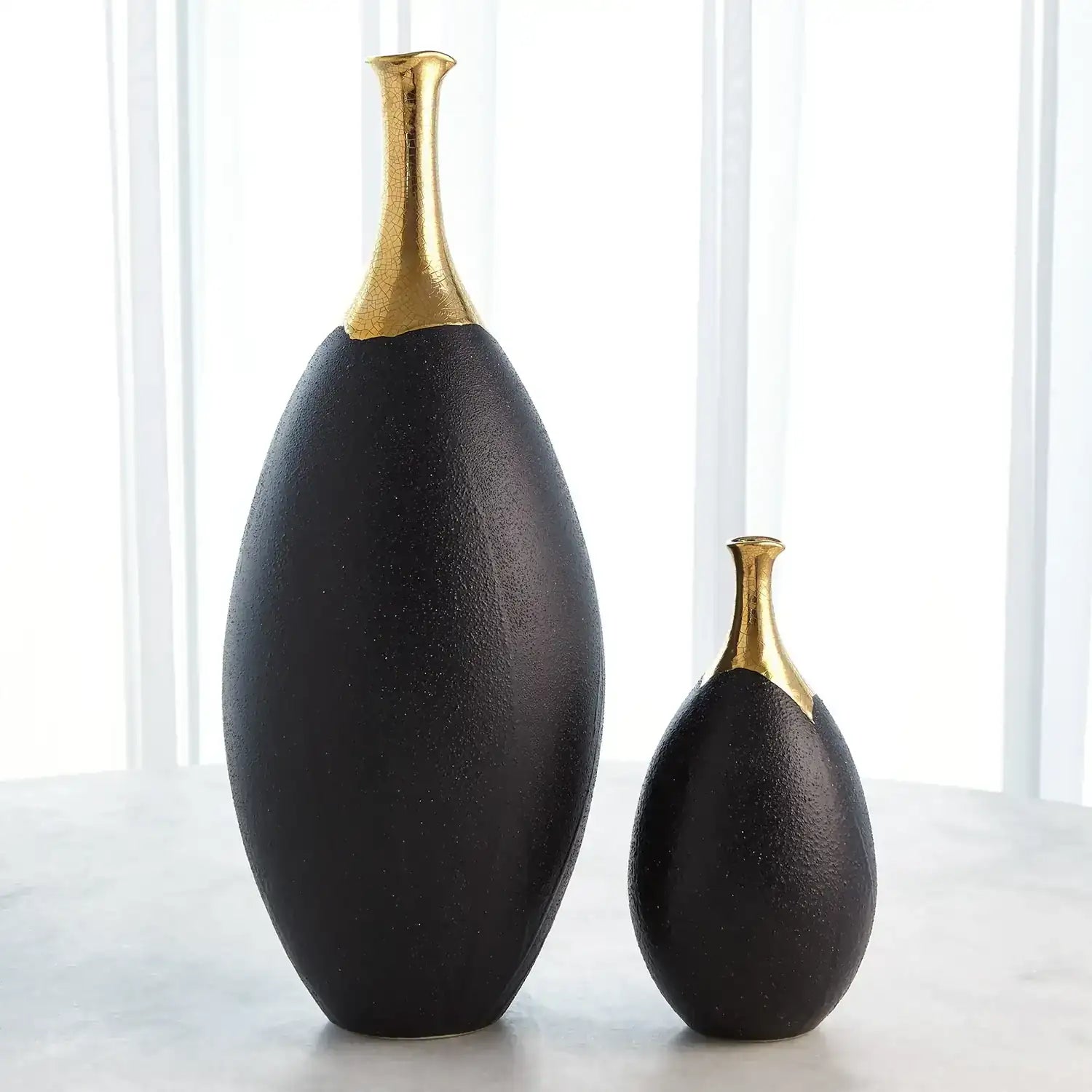 GLOBAL VIEWS DIPPED GOLDEN CRACKLE/BLACK SLENDER VASE - Decorative Accents