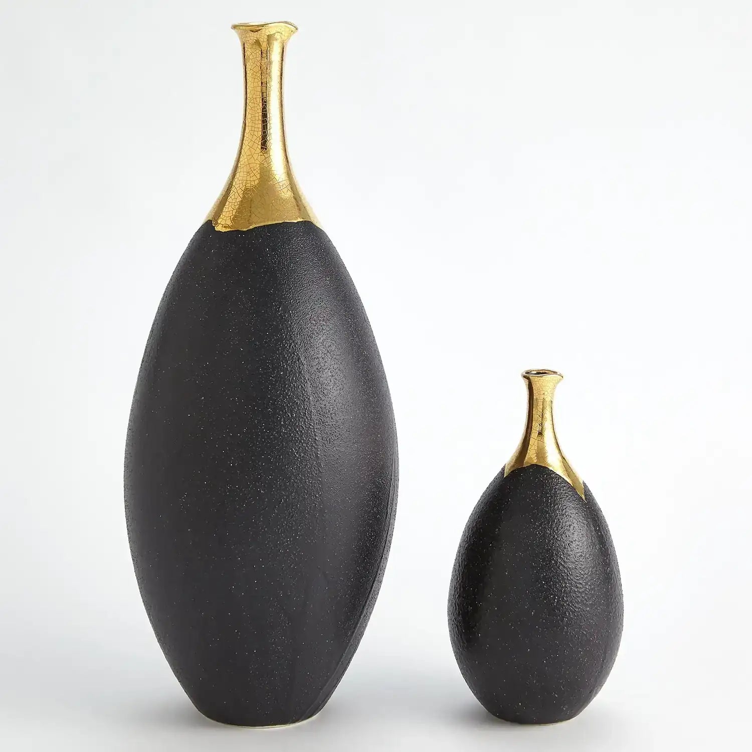 GLOBAL VIEWS DIPPED GOLDEN CRACKLE/BLACK SLENDER VASE - Decorative Accents