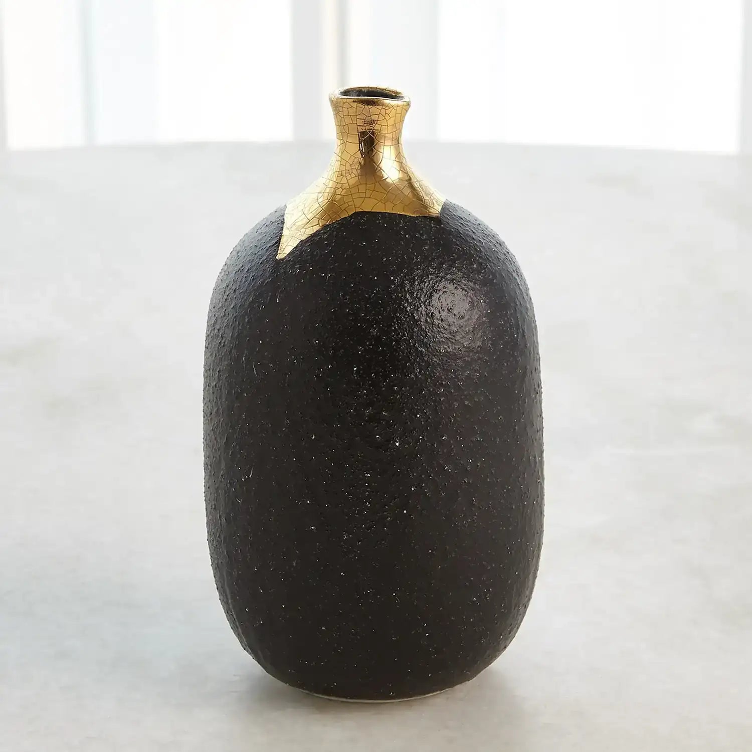 GLOBAL VIEWS DIPPED GOLDEN CRACKLE/BLACK CYLINDER VASE - Decorative Accents