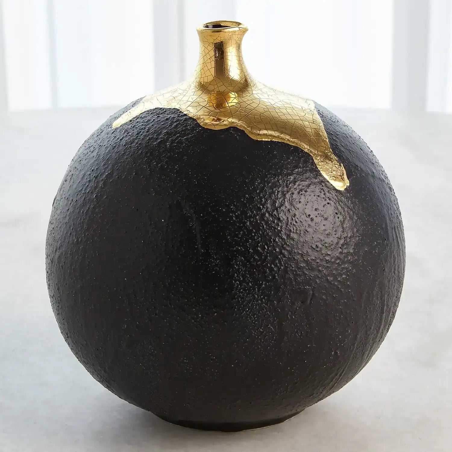 GLOBAL VIEWS DIPPED GOLDEN CRACKLE/BLACK SPHERE VASE - Decorative Accents