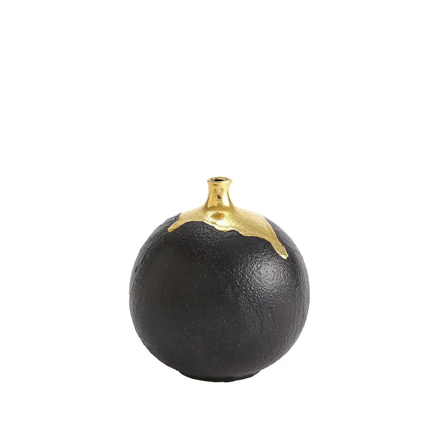 GLOBAL VIEWS DIPPED GOLDEN CRACKLE/BLACK SPHERE VASE - Decorative Accents