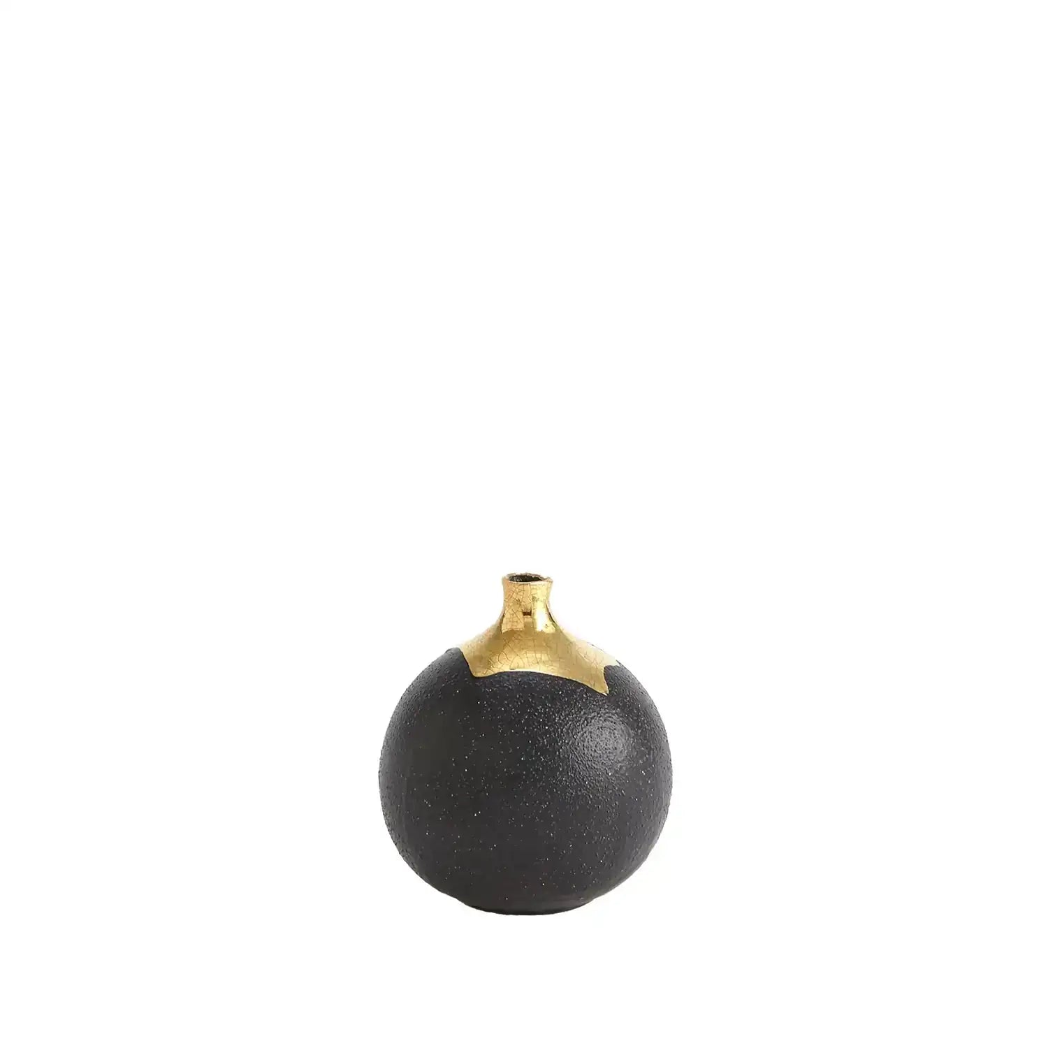 GLOBAL VIEWS DIPPED GOLDEN CRACKLE/BLACK SPHERE VASE - Decorative Accents