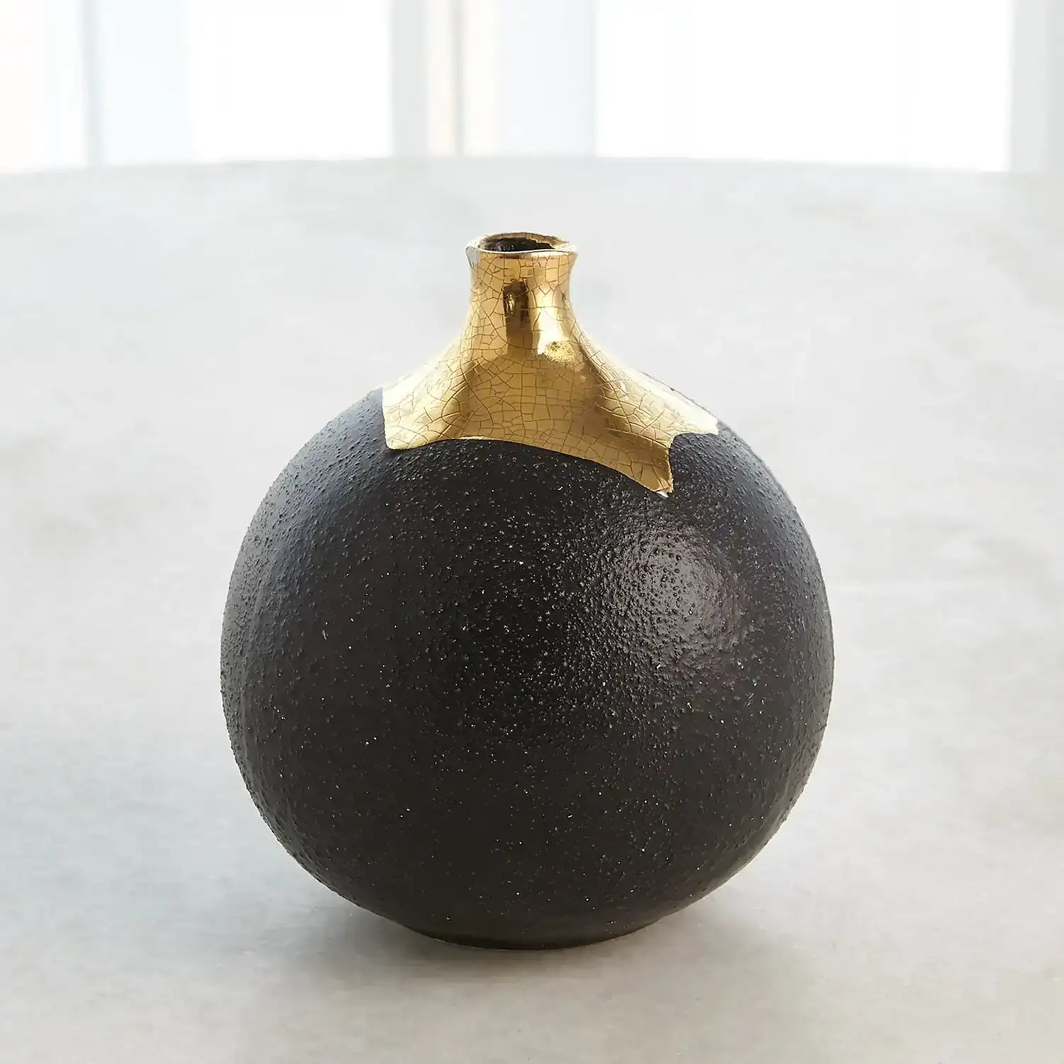 GLOBAL VIEWS DIPPED GOLDEN CRACKLE/BLACK SPHERE VASE - Decorative Accents