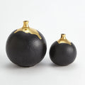GLOBAL VIEWS DIPPED GOLDEN CRACKLE/BLACK SPHERE VASE - Decorative Accents