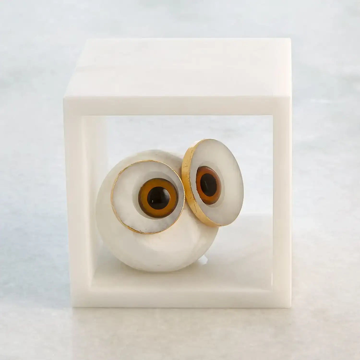 GLOBAL VIEWS ALABASTER BIG EYED OWL IN CUBE - Decorative Accents