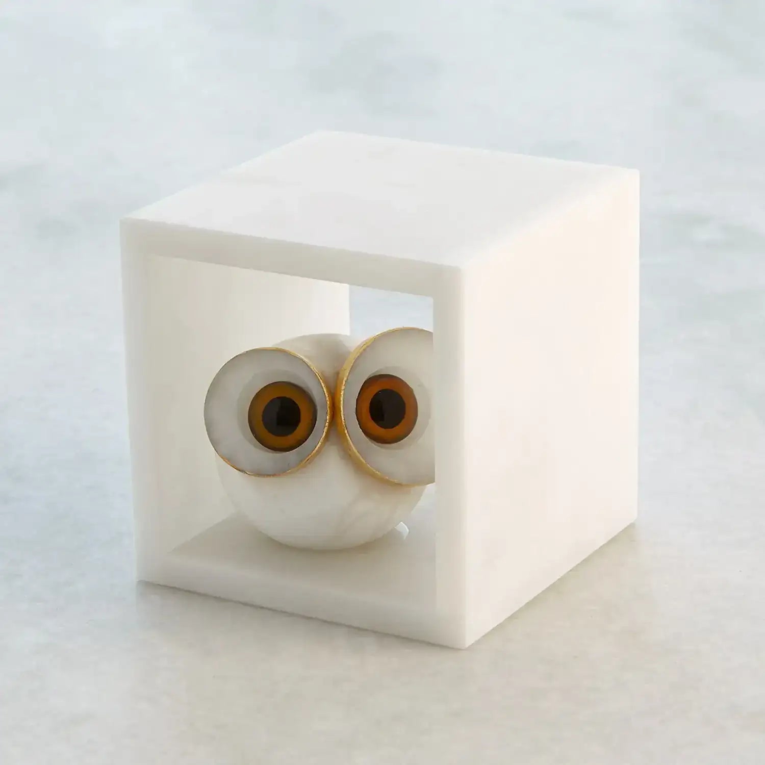 GLOBAL VIEWS ALABASTER BIG EYED OWL IN CUBE - Decorative Accents