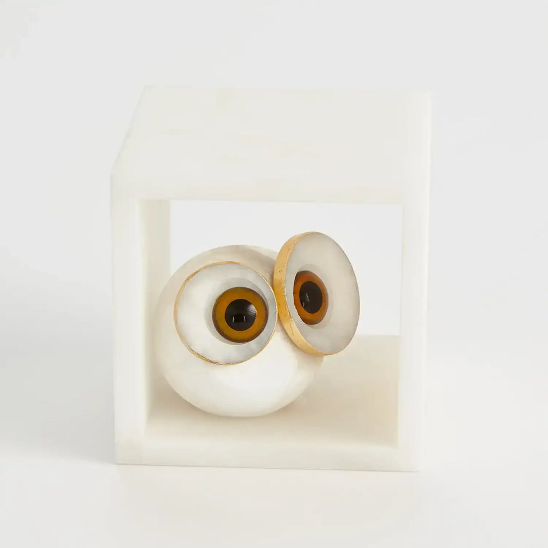 GLOBAL VIEWS ALABASTER BIG EYED OWL IN CUBE - Decorative Accents