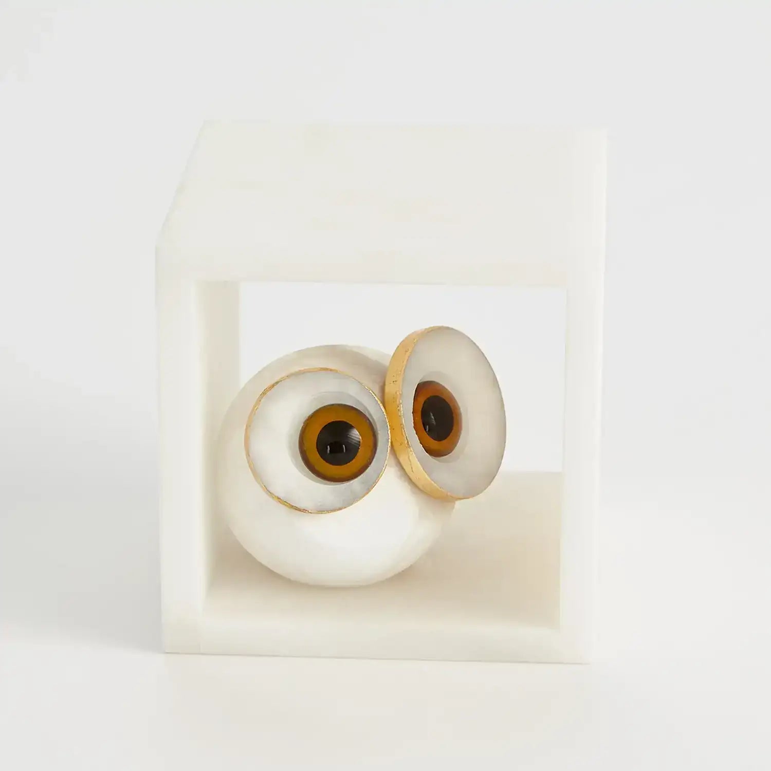 GLOBAL VIEWS ALABASTER BIG EYED OWL IN CUBE - Decorative Accents