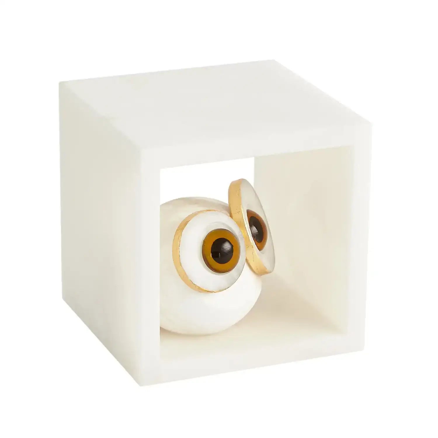 GLOBAL VIEWS ALABASTER BIG EYED OWL IN CUBE - Decorative Accents