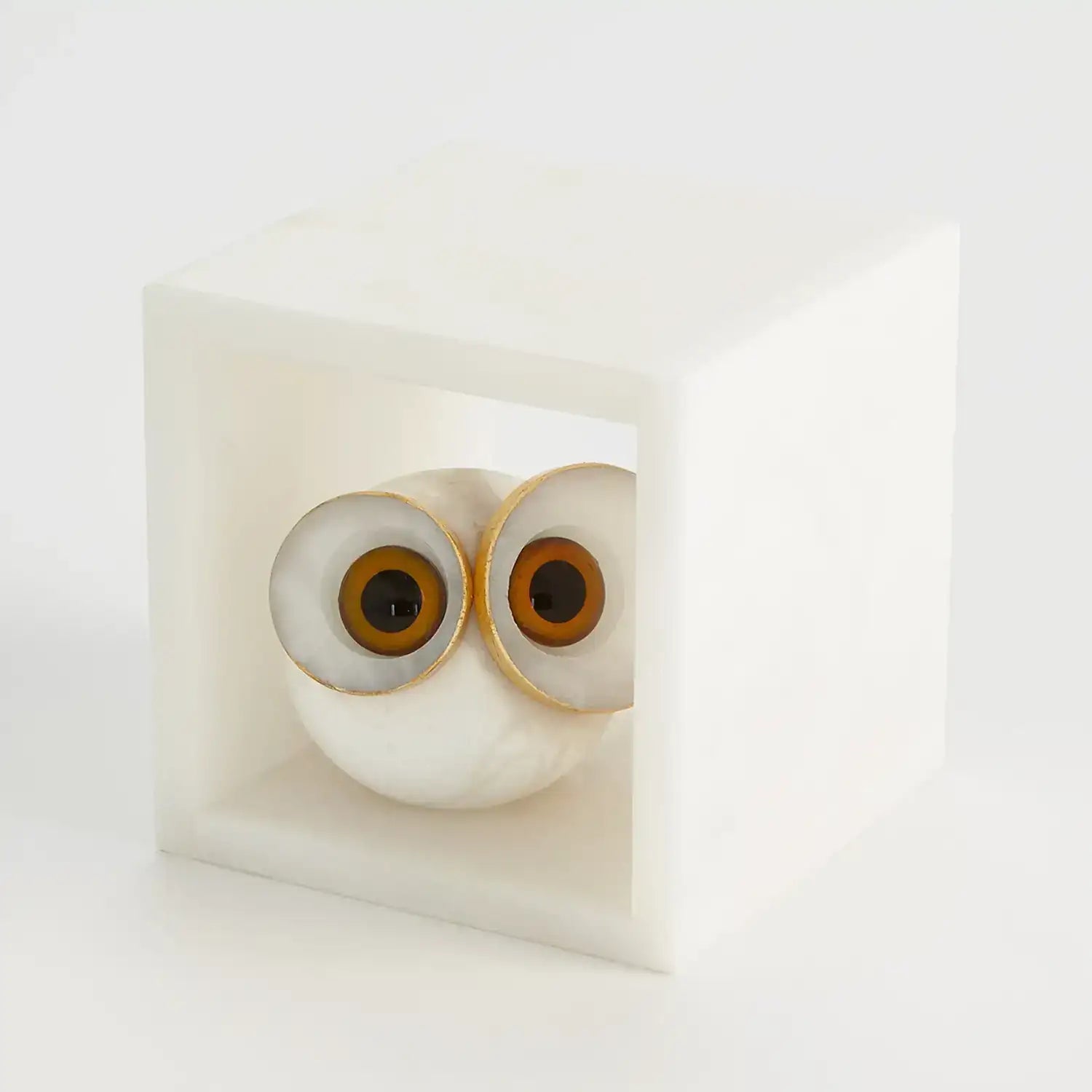 GLOBAL VIEWS ALABASTER BIG EYED OWL IN CUBE - Decorative Accents