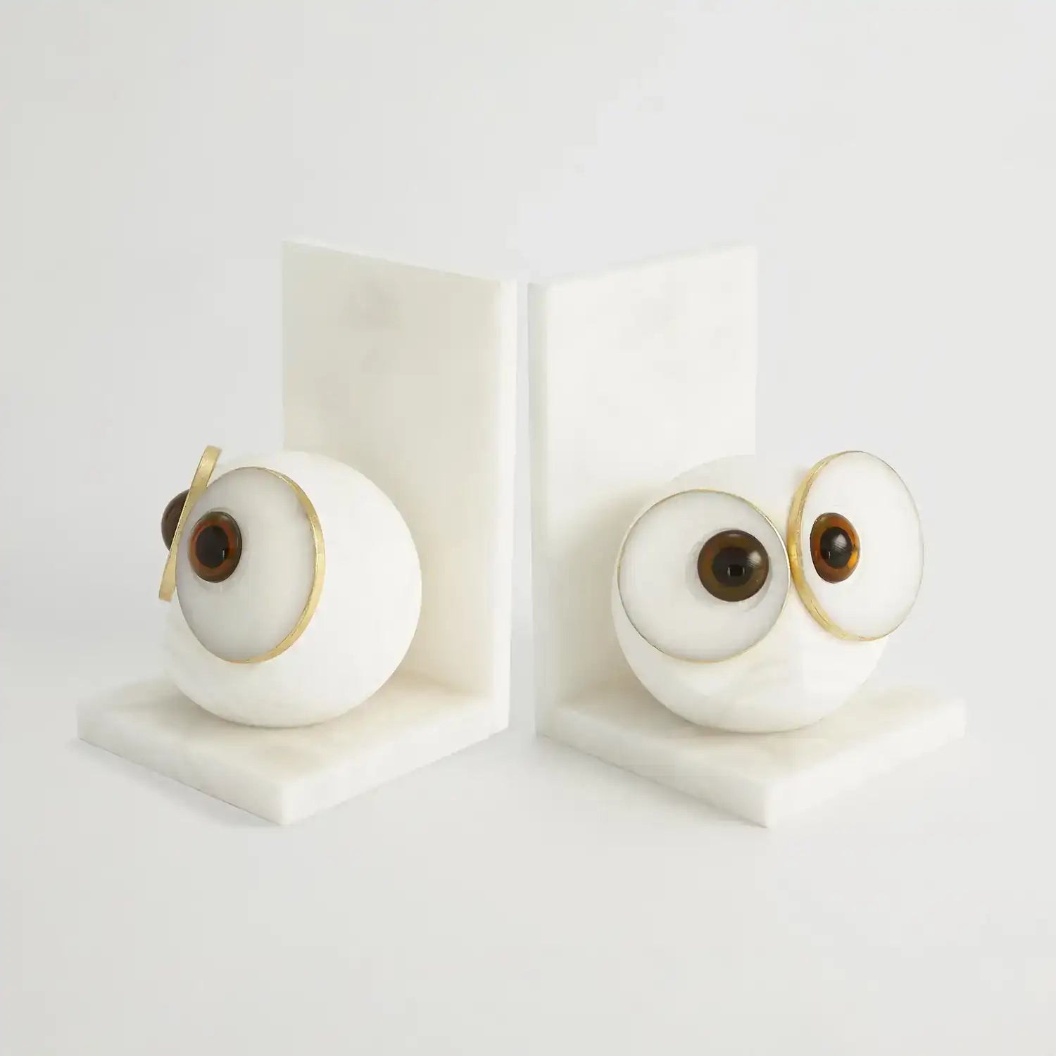 GLOBAL VIEWS PAIR ALABASTER BIG EYED OWL BOOKENDS - Decorative Accents