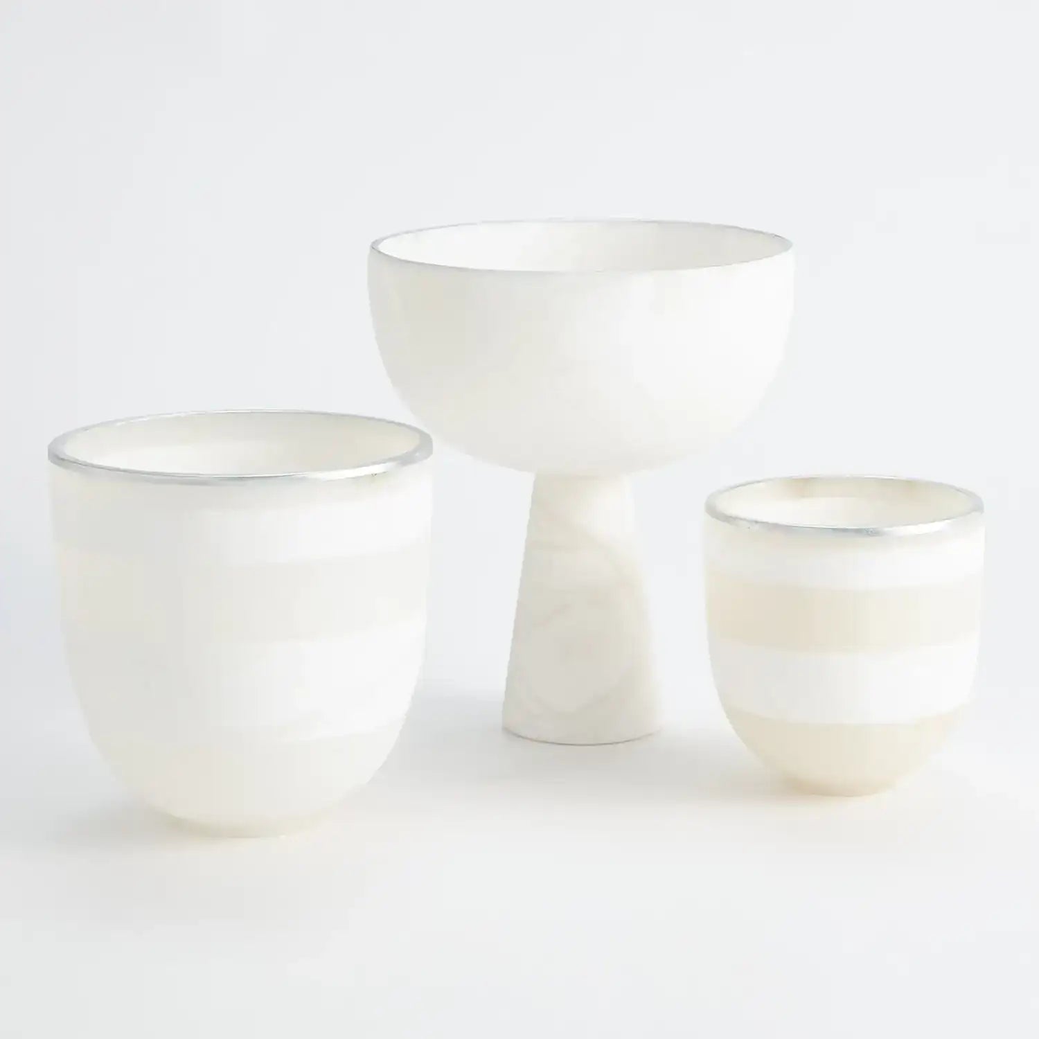 GLOBAL VIEWS FOOTED ALABASTER BOWL W/SILVER - Decorative Accents