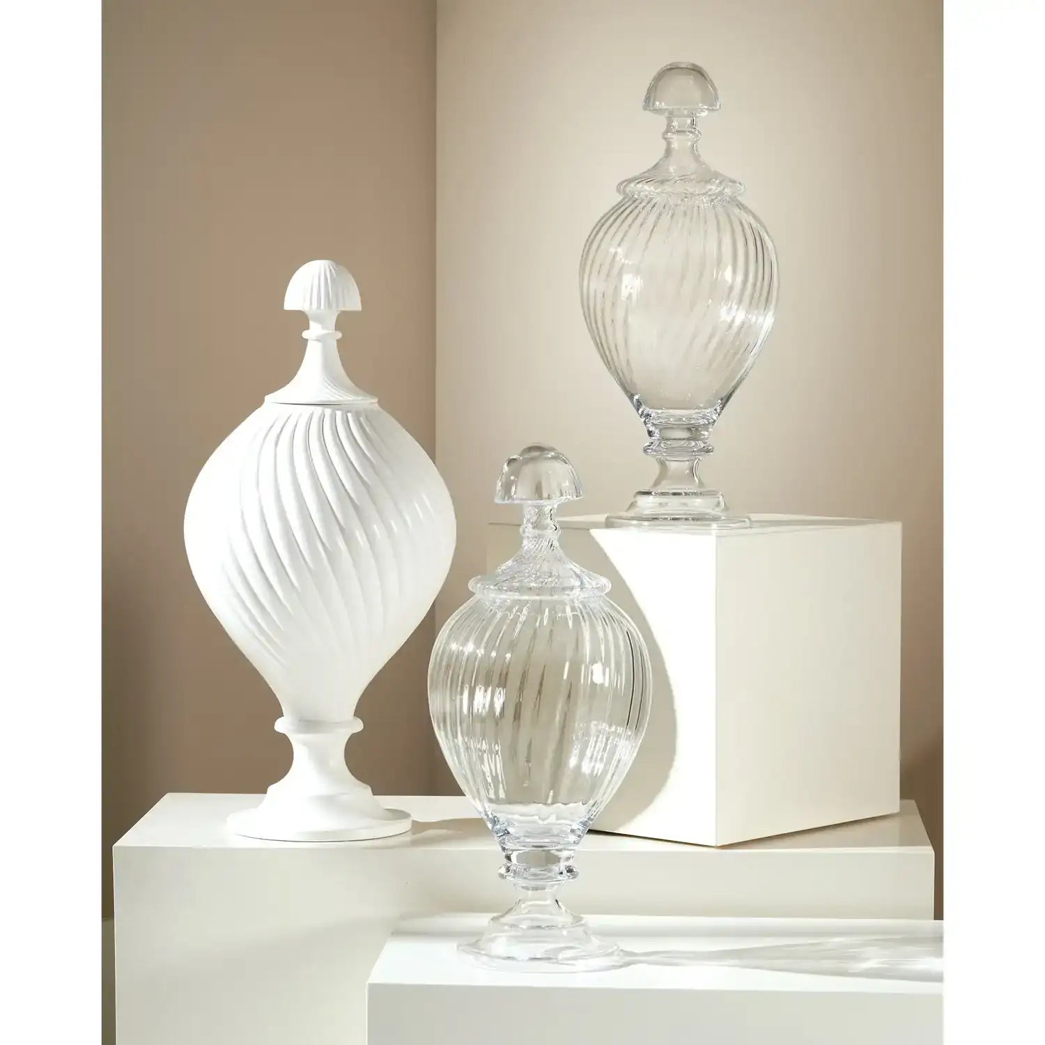 GLOBAL VIEWS SPIRALED GLASS LIDDED JAR - Art