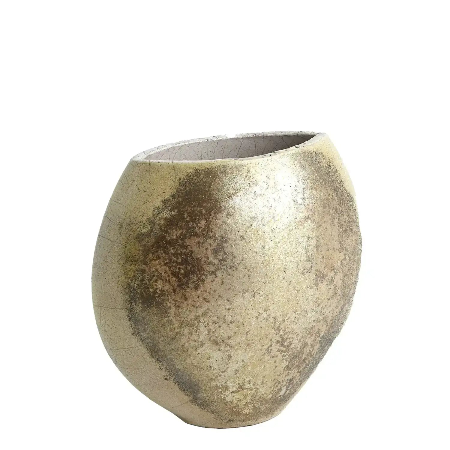 GLOBAL VIEWS GOLDEN RAKU FLAT ROUND VASE - Decorative Accents
