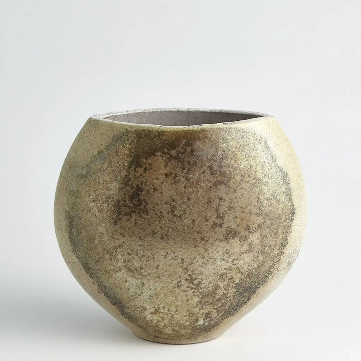 GLOBAL VIEWS GOLDEN RAKU FLAT ROUND VASE - Decorative Accents