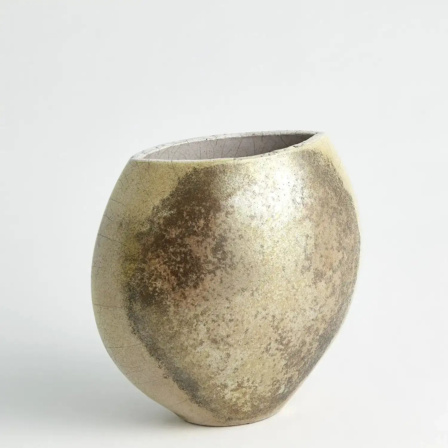 GLOBAL VIEWS GOLDEN RAKU FLAT ROUND VASE - Decorative Accents