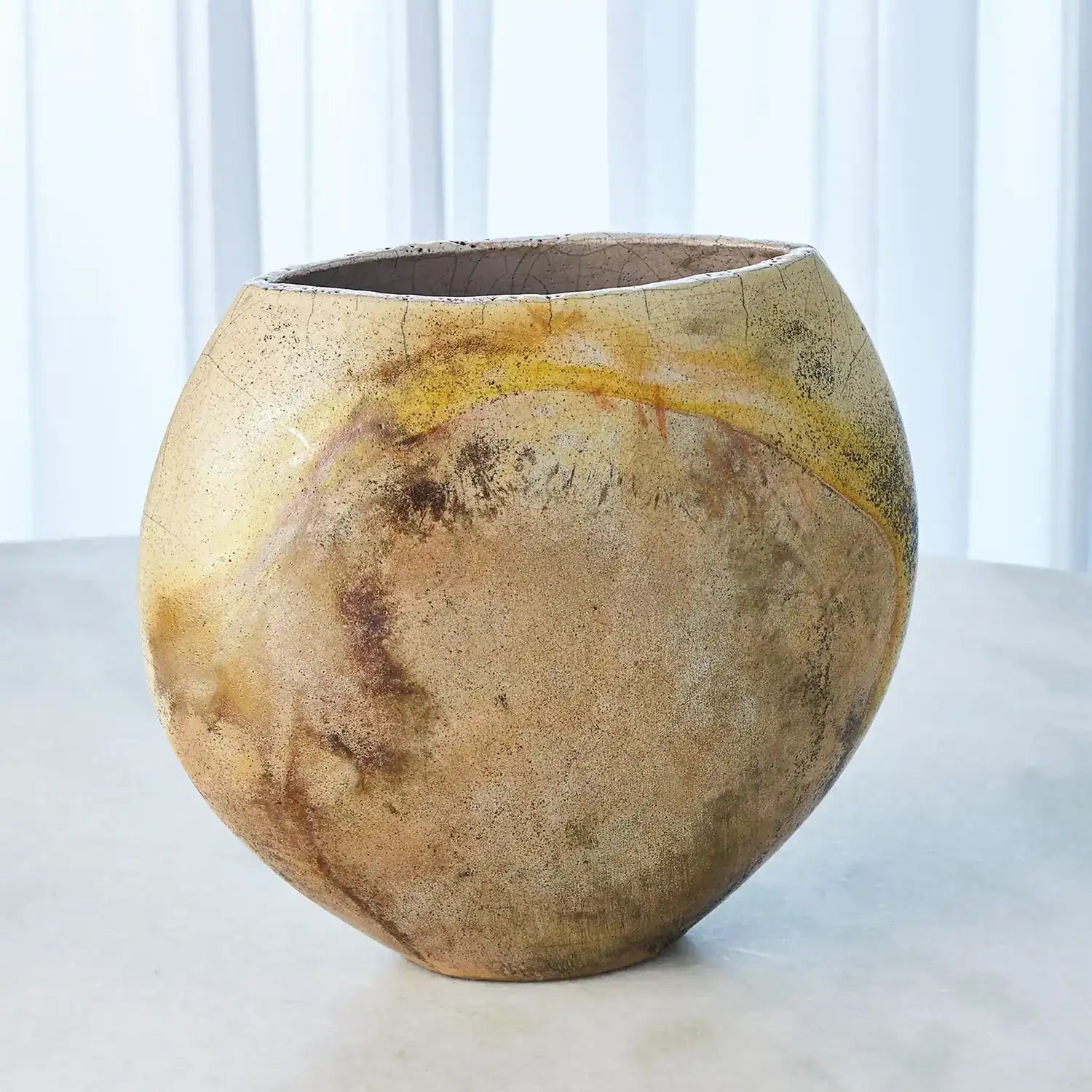 GLOBAL VIEWS GOLDEN RAKU FLAT ROUND VASE - Decorative Accents