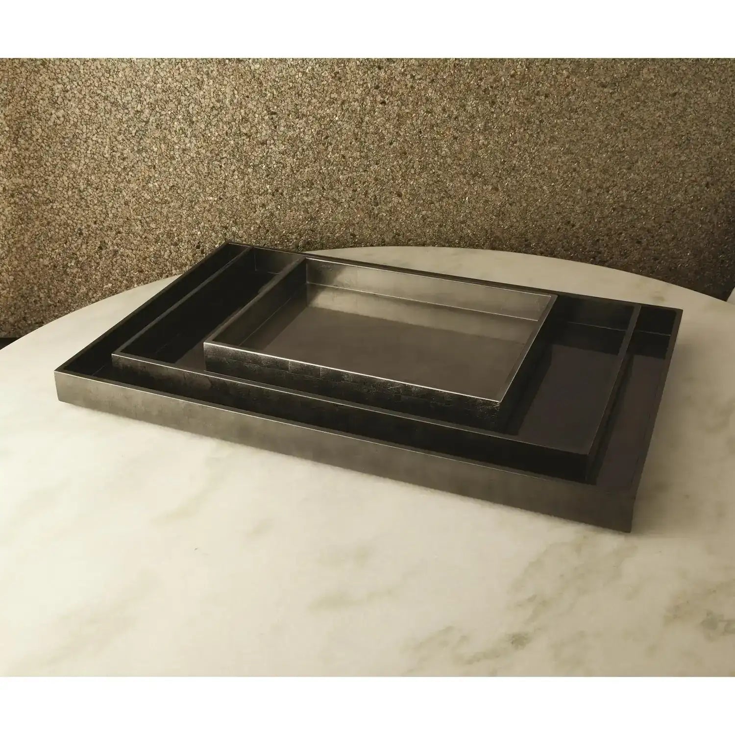 GLOBAL VIEWS GUNMETAL SILVER LEAF RECTANGLE TRAY - Decorative Accents