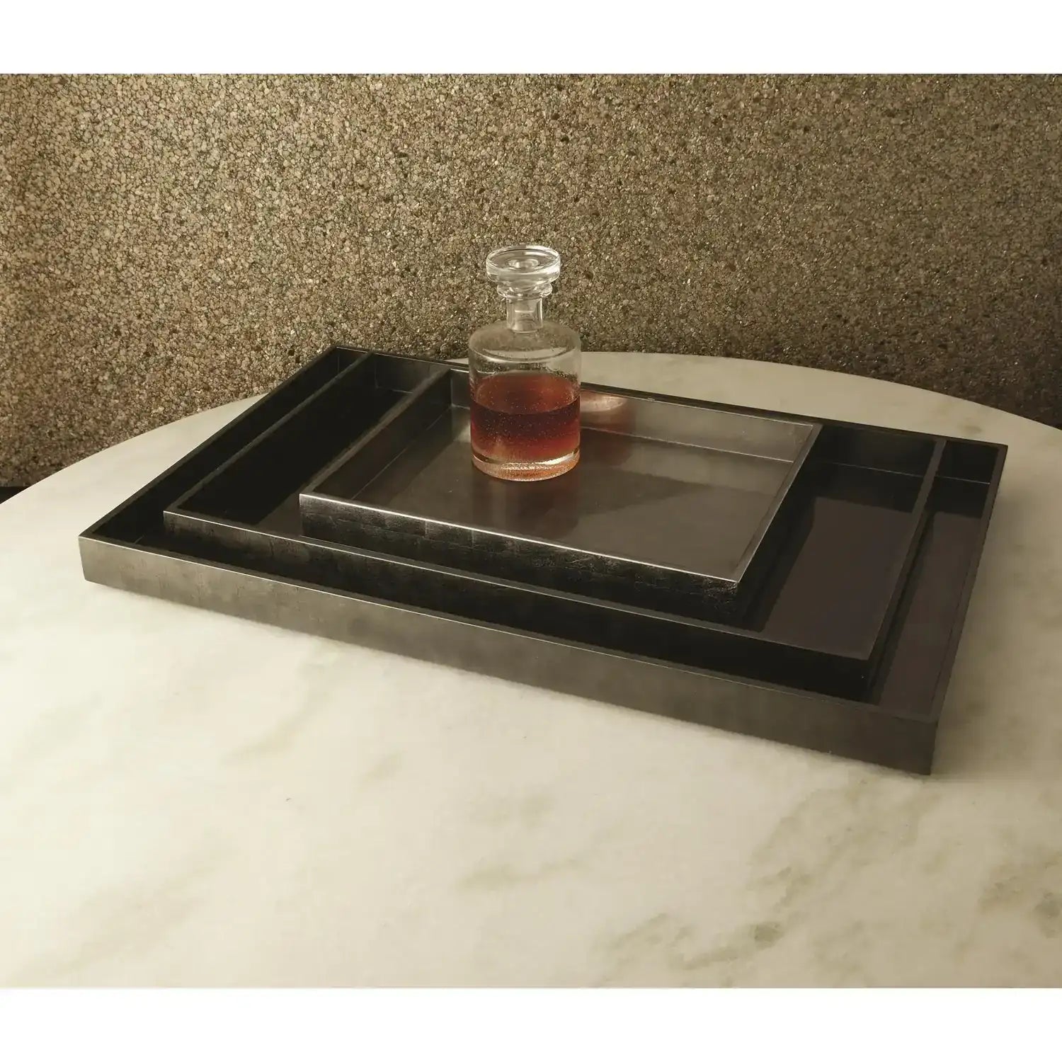GLOBAL VIEWS GUNMETAL SILVER LEAF RECTANGLE TRAY - Decorative Accents