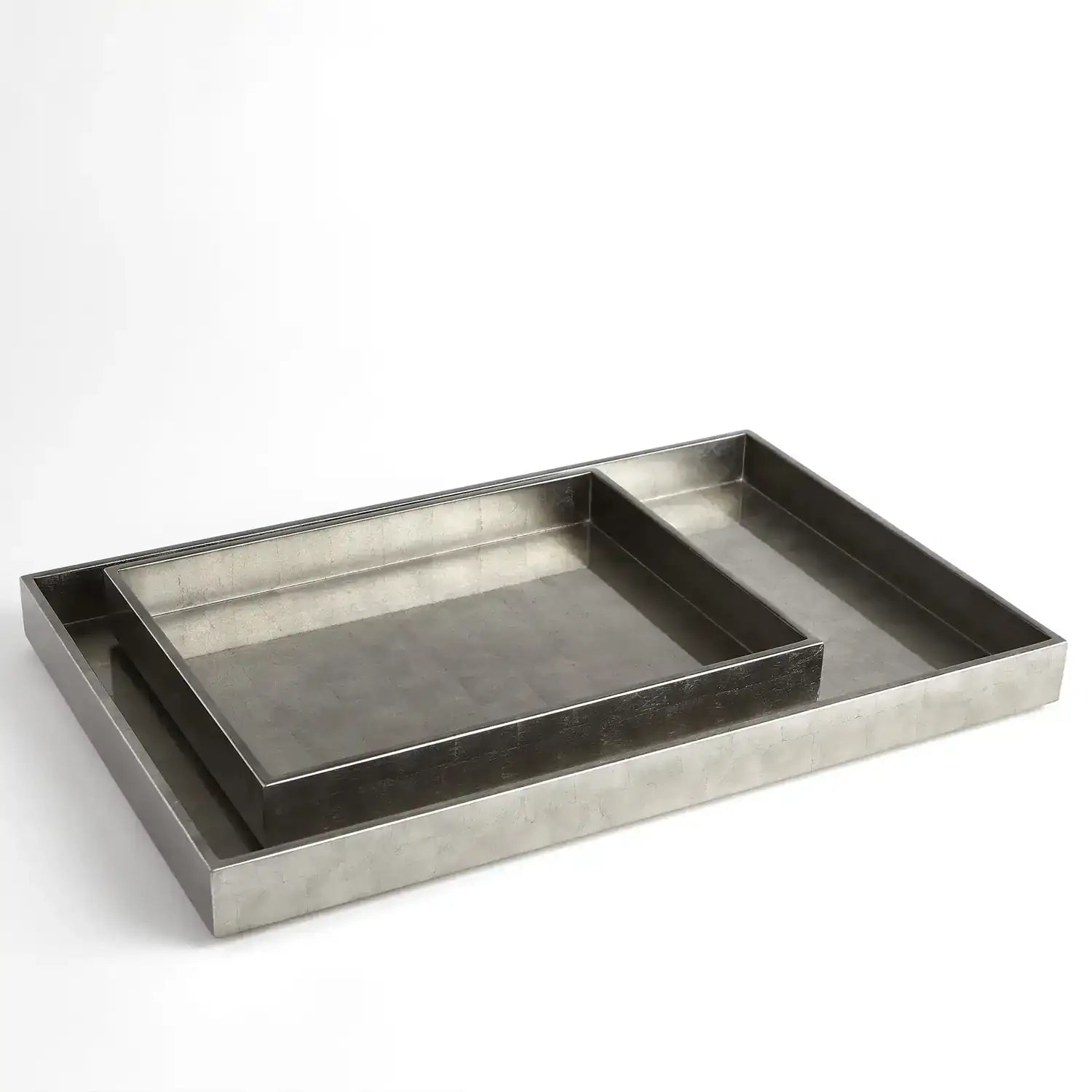 GLOBAL VIEWS GUNMETAL SILVER LEAF RECTANGLE TRAY - Decorative Accents