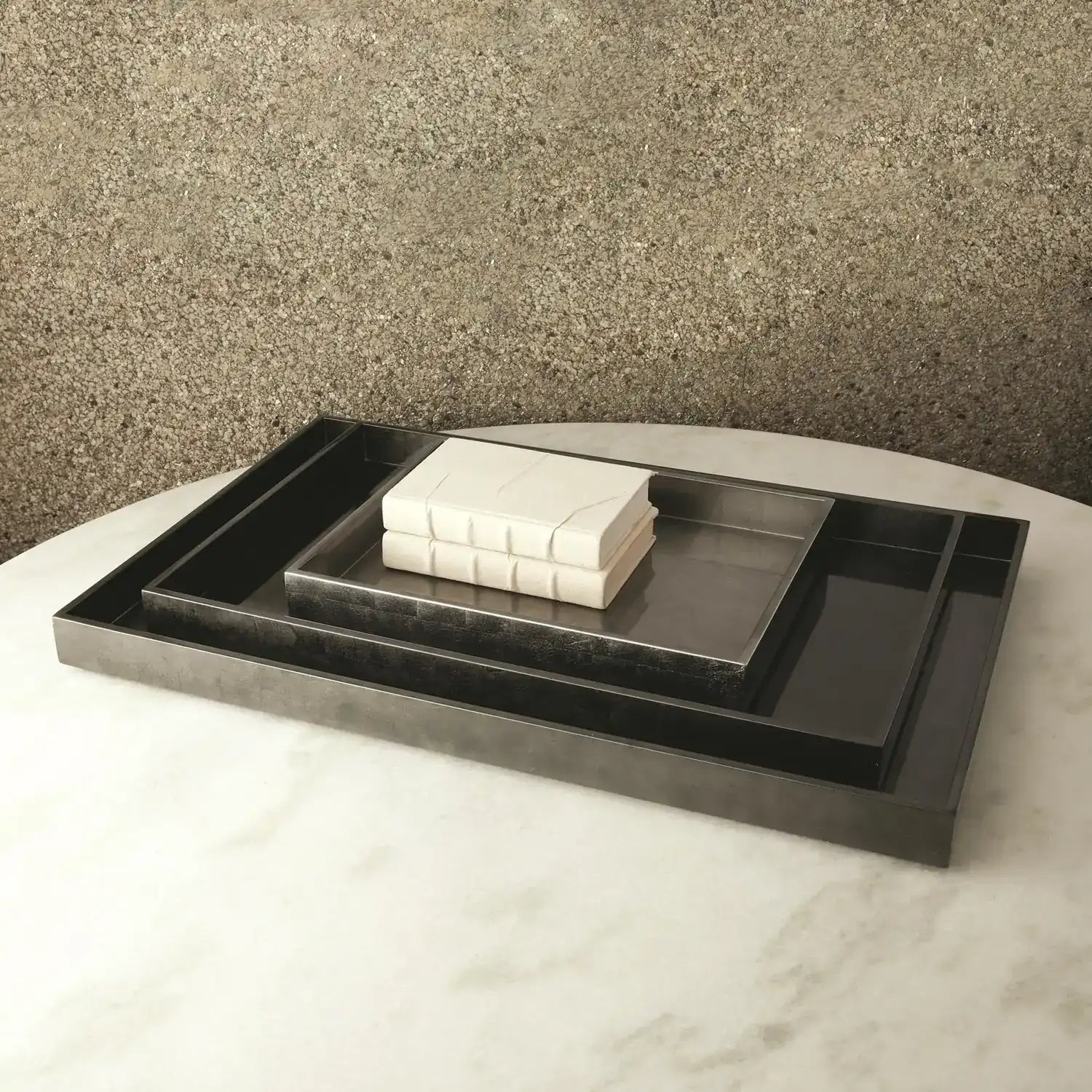 GLOBAL VIEWS GUNMETAL SILVER LEAF RECTANGLE TRAY - Decorative Accents